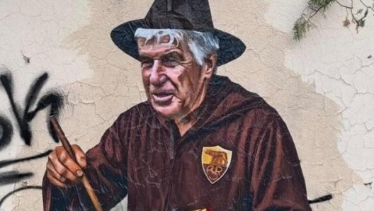 Serie A leader, Roma coach Gasperini is painted as a wizard in a mural